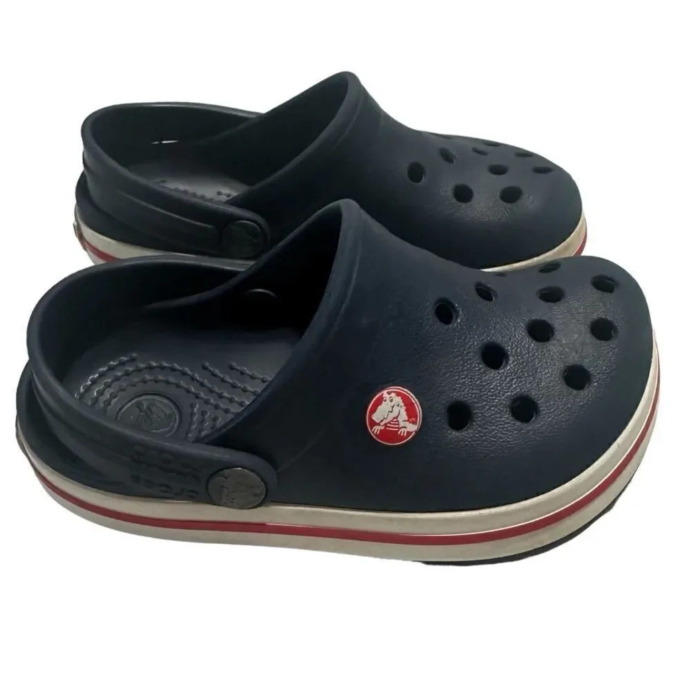 Crocs Crocband‎ Navy Blue Red Stripe Kid Toddler Sz 6/7 Preschool Water Sandals